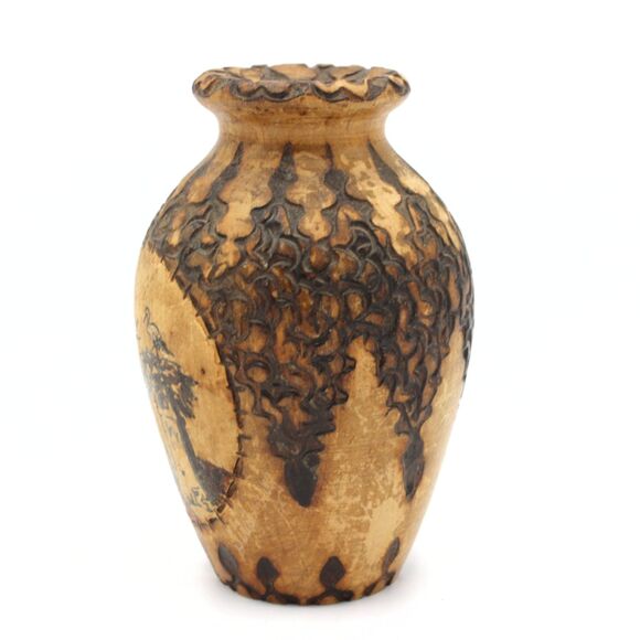 Vintage French Pyrography Vase Wood Burning Art Strasbourg Cathedral by Boli - Picture 4 of 8